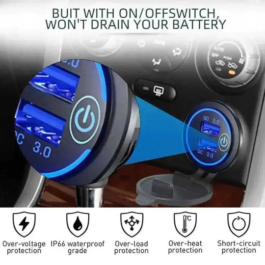 quick charge 30 car charger | waterproof dual usb port | 12v 24v truck adapter | ultrasonic cleaning