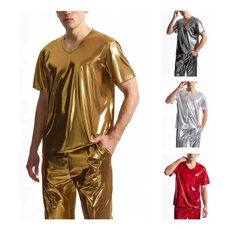 chrome-effect party suit | metallic disco blazer | shiny dance costume | energy saving