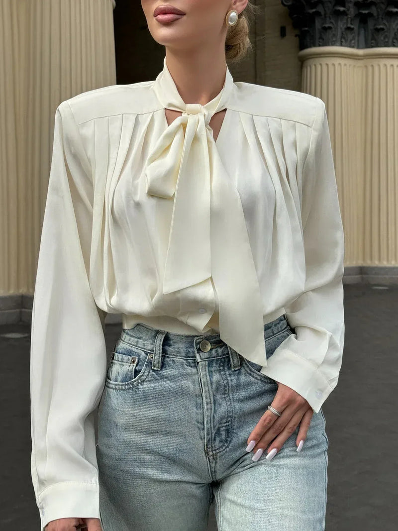 Solid Color Lace-up Long-sleeved Blouse Meifu Market