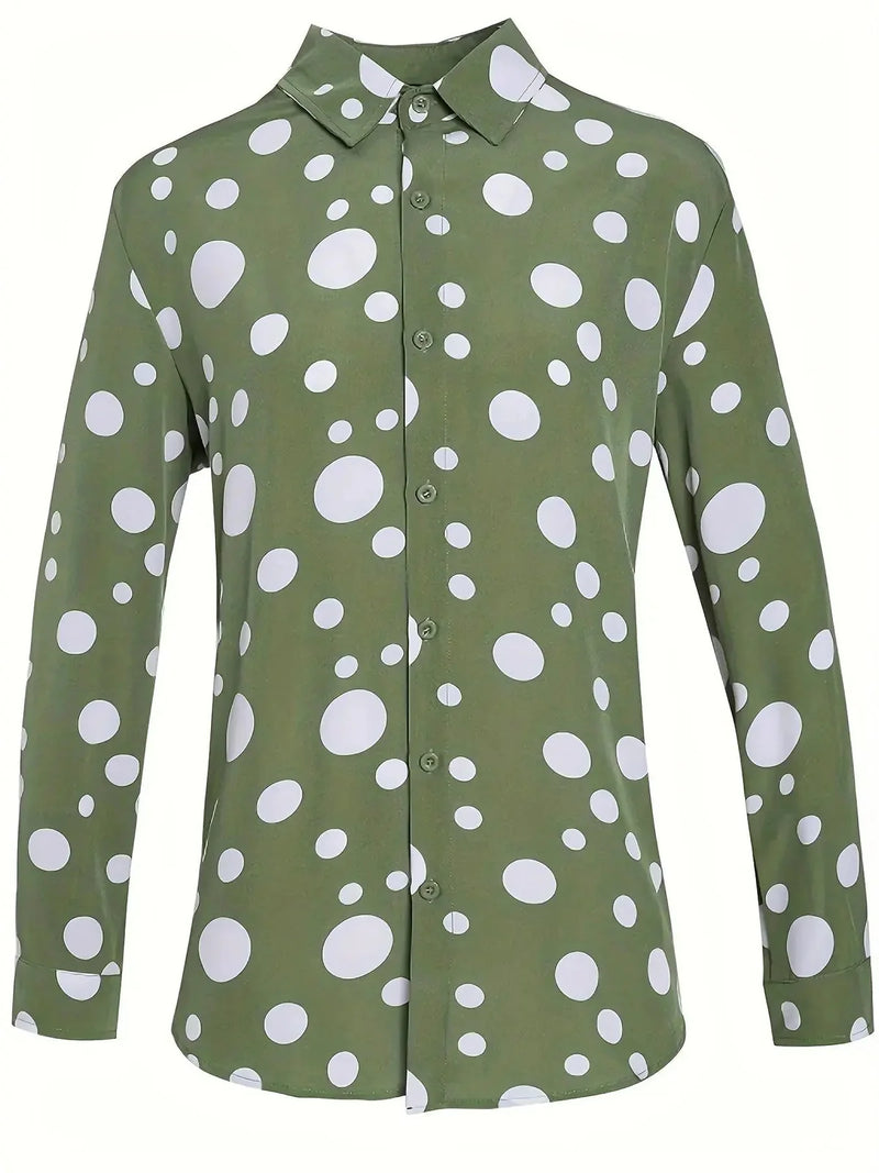 long sleeve polka dot shirt | cotton blend casual shirt | mens button down shirt | energy saving