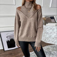 Women's Elegant Off-Shoulder Turtleneck Sweater, Solid Color Long Sleeve Knit Top For Autumn & Winter Meifu Market