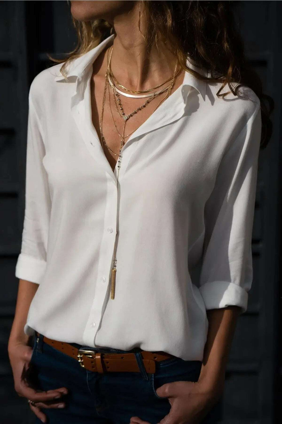 Long sleeve ladies lapel button shirt Meifu Market