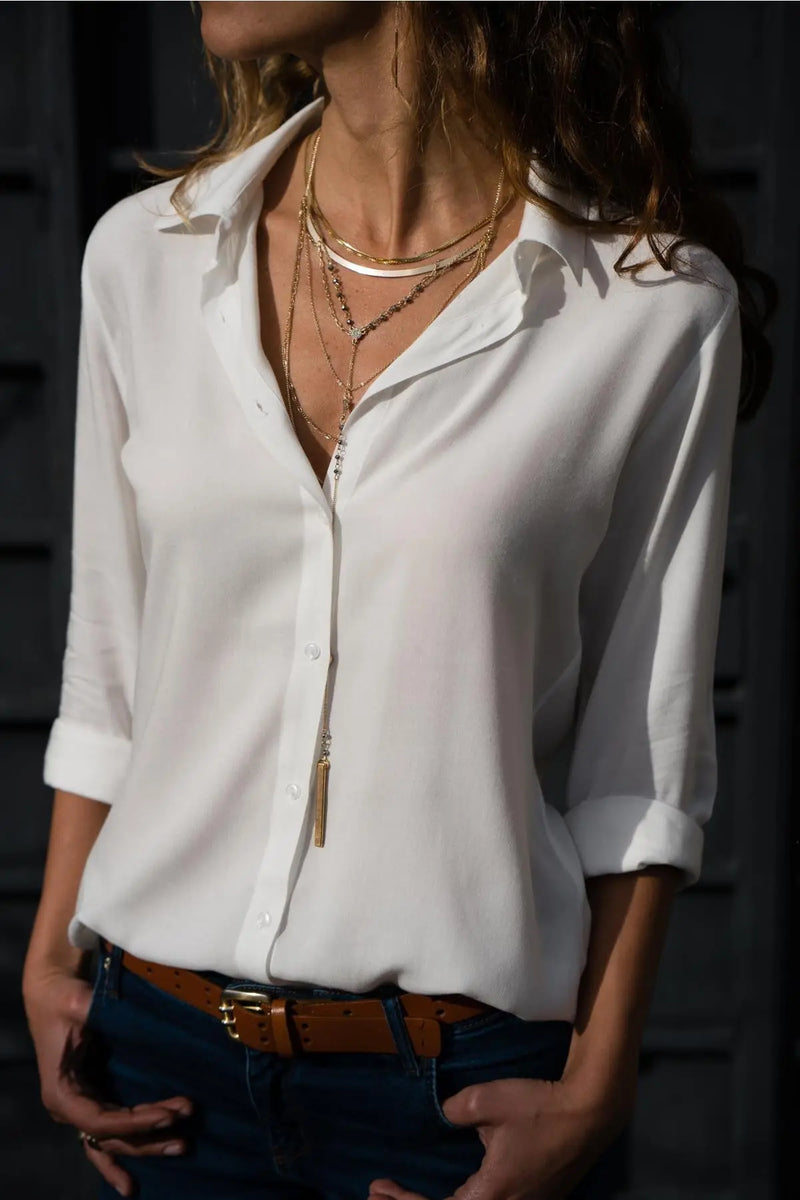 Long sleeve ladies lapel button shirt Meifu Market