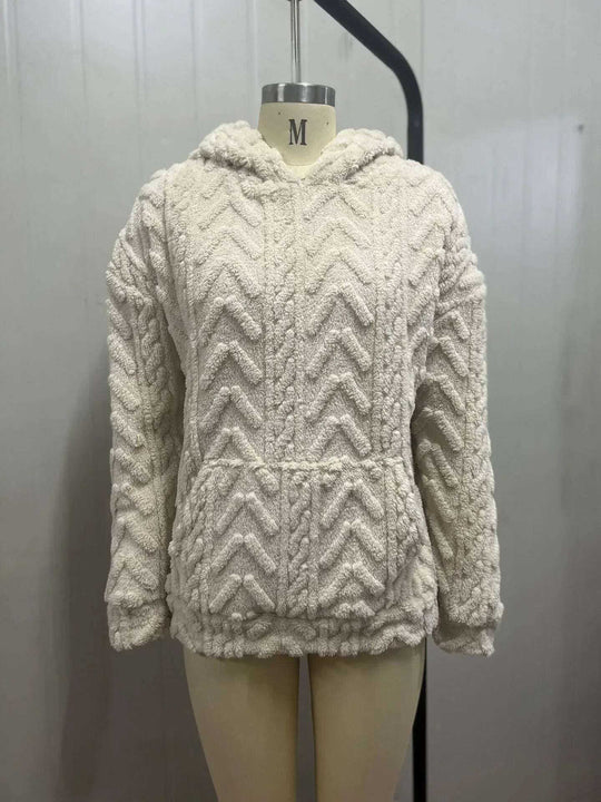 Women's Pullover Jacquard Hooded Loose Fleece Sweatshirt Meifu Market