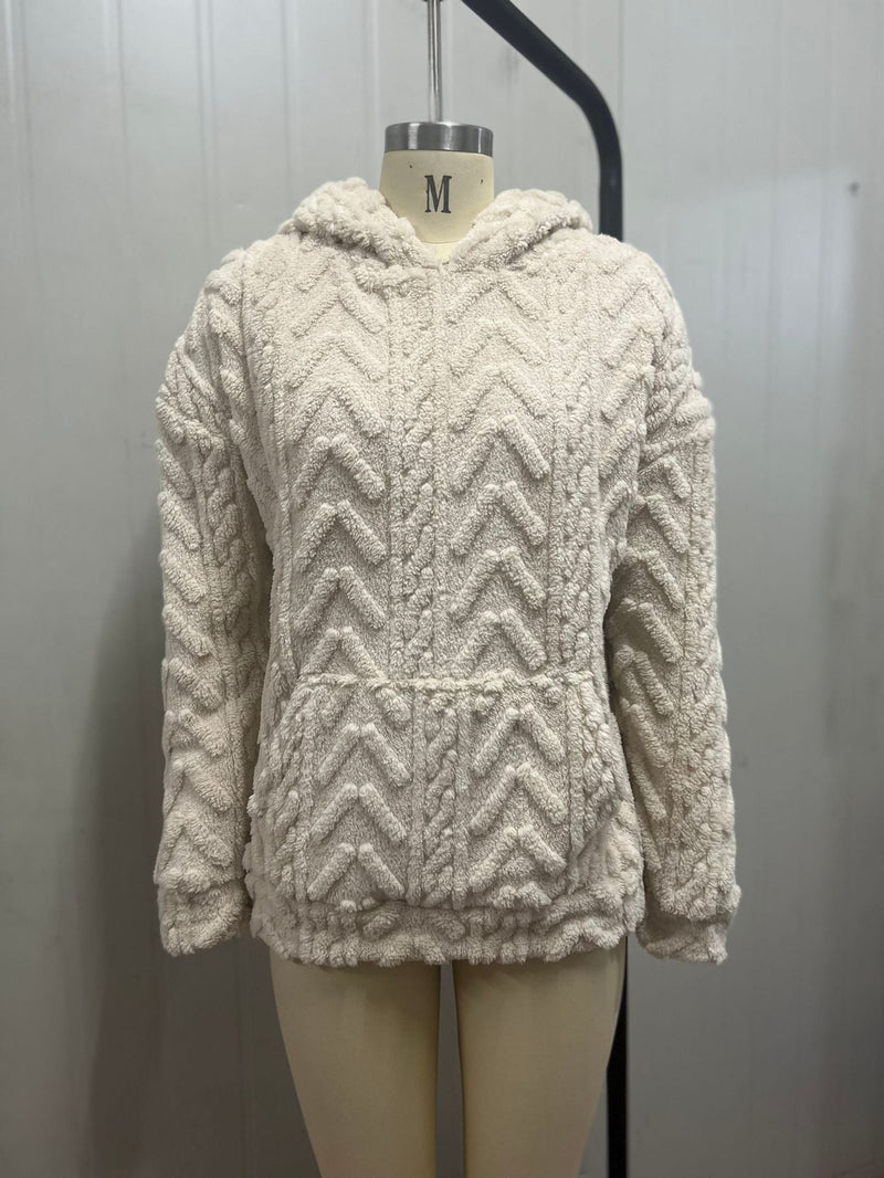 Women's Pullover Jacquard Hooded Loose Fleece Sweatshirt Meifu Market