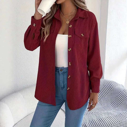 European And American Corduroy Striped Mid-length Coat Shirt Meifu Market