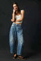 low-waist wide-leg pants | washed denim fabric | high-rise casual trousers | ultrasonic cleaning
