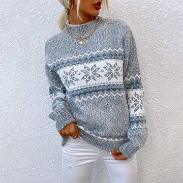 Half Turtleneck Snowflake Sweater Women Meifu Market
