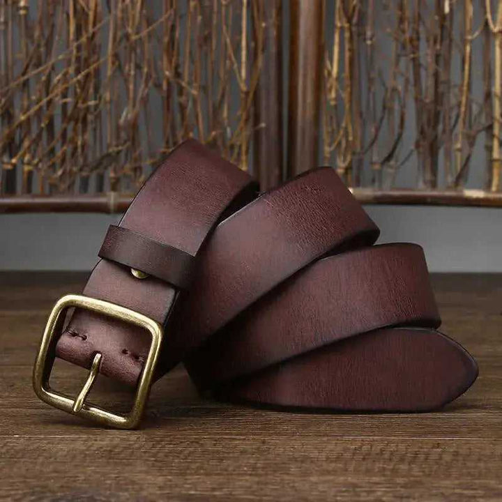 Fashion Pin Buckle Pure Copper Men's Cowhide Vintage Belt 125cm - color variant display