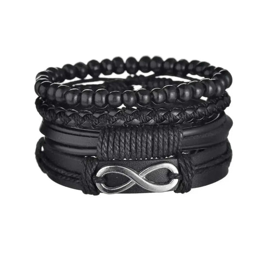 braided leather bracelet for men | vintage charm wood beads | adjustable wrap wristband | ultrasonic cleaning