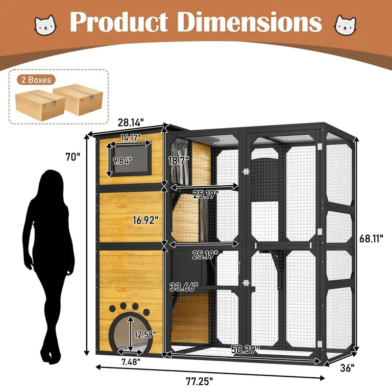 GO Large Cat Catio 4 Tiers Cat Enclosure For Outdoor, Cat House Weatherproof Attached To Window For Multiple Cats With Platforms And Resting Rooms, Brown Meifu Market