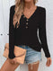 Waffle V-neck Buttons Long Sleeve T-shirt Meifu Market