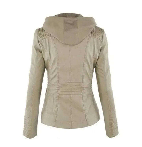 Fashion Detachable Hooded Jacket With Pockets Casual Solid Color Zipper Long Sleeve Leather Coat Autumn Winter Women's Clothing Meifu Market