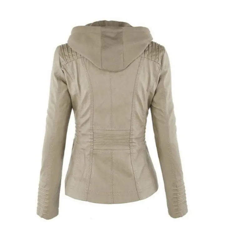 Fashion Detachable Hooded Jacket With Pockets Casual Solid Color Zipper Long Sleeve Leather Coat Autumn Winter Women's Clothing Meifu Market