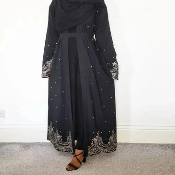 embroidered long cardigan | beaded kaftan robe | arabic style abaya | energy saving