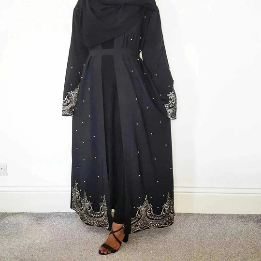 embroidered long cardigan | beaded kaftan robe | arabic style abaya | energy saving
