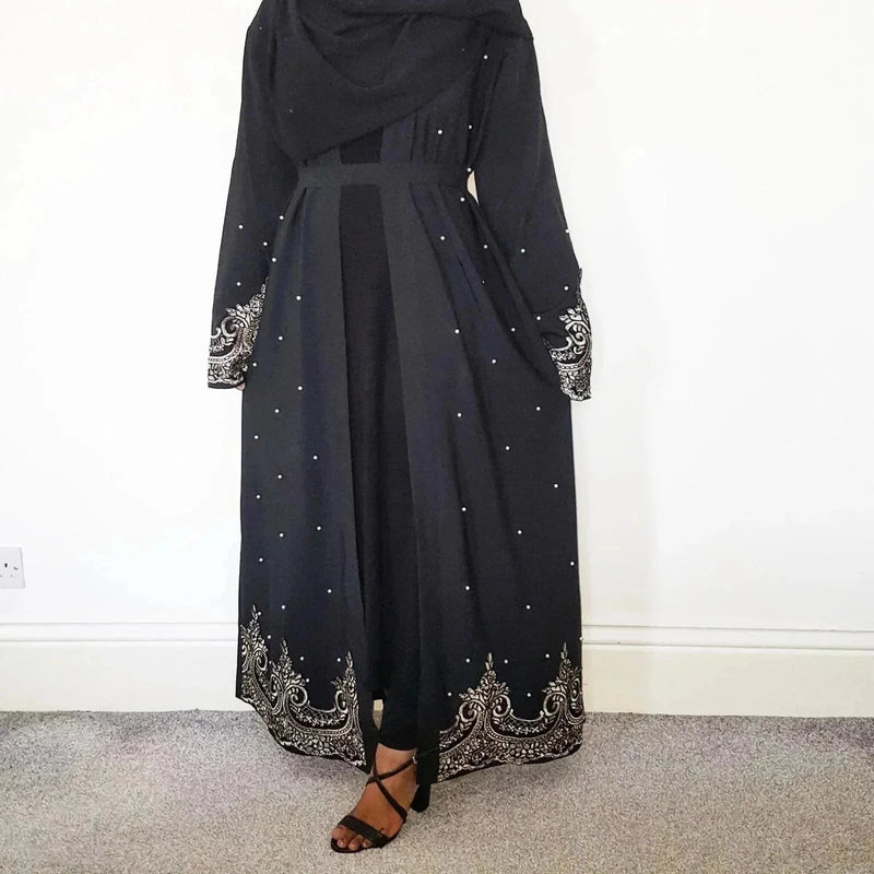 embroidered long cardigan | beaded kaftan robe | arabic style abaya | energy saving