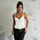 Women's Satin Jacquard V-Neck Slip Top | Floral Loose Tank - Meifu Market