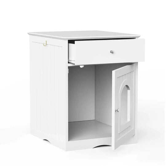Cat Litter Box Enclosure - Wooden Furniture Side Table with Hidden Storage White - complete package contents