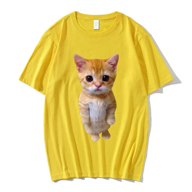 sad crying cat t-shirt | munchkin kitty graphic tee | soft cotton cat meme shirt | ultrasonic cleaning
