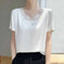 Acetate V-Neck Loose Short-Sleeve Top - Women's Commute Style - view 6 (material: denim, silk | color: white, black |...