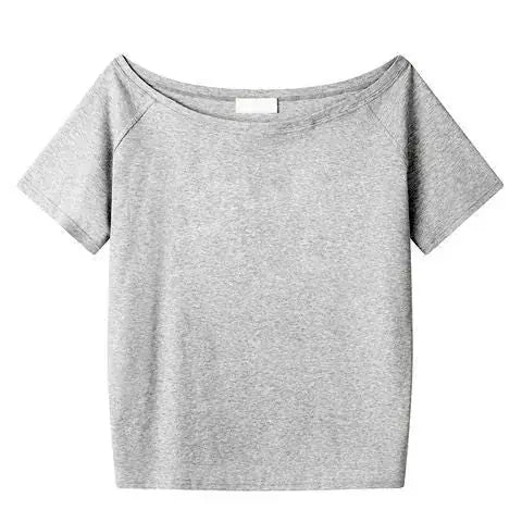 loose oblique shoulder top | short sleeve womens blouse | breathable cotton fabric | energy saving