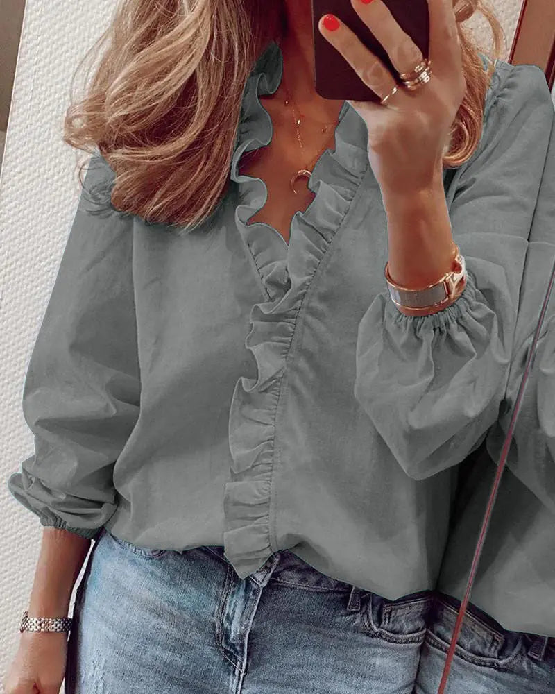 European and American new long-sleeved ruffled shirt Meifu Market