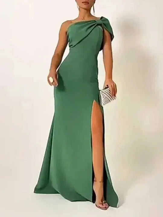 green satin tube dress | adjustable fit evening gown | stretchy fabric cocktail dress | energy saving