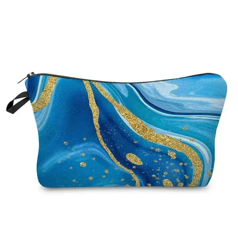 marble pattern makeup bag | vegan leather cosmetic organizer | waterproof interior lining | ultrasonic cleaning
