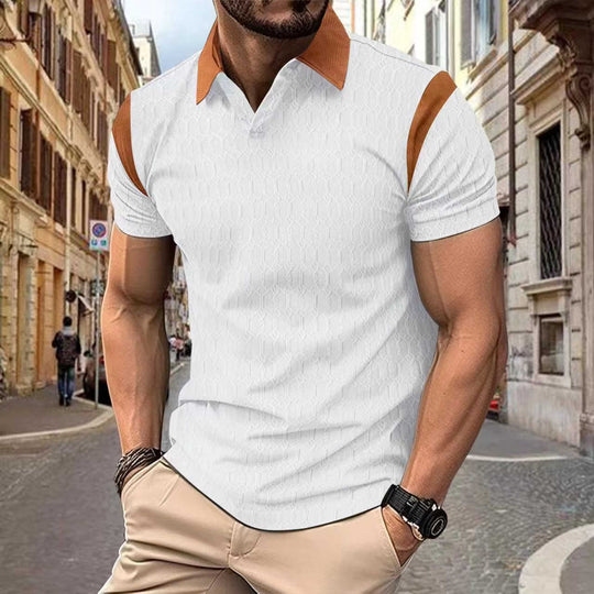 Waffle Jacquard Polo – Men's Asymmetric Textured Casual Shirt