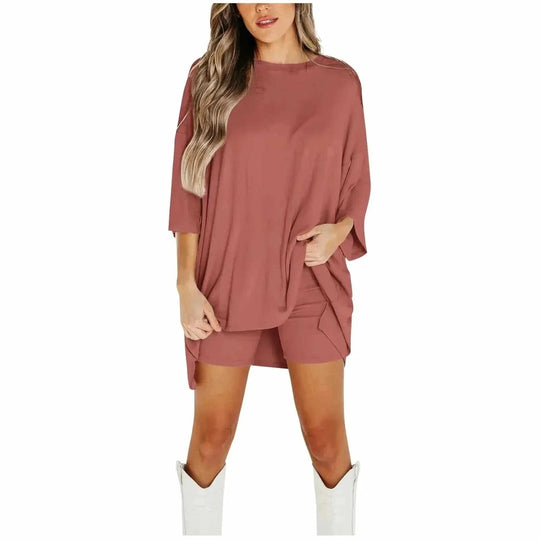 summer knit suit set | breathable cotton blend fabric | casual two-piece outfit | ultrasonic cleaning
