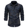 Men's Long-sleeved Denim Shirt Casual Solid Button Slim Tops Clothing L - reverse side showing construction