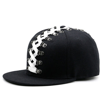 Punk Hip Hop Baseball Woven Belt Handmade Rivet Men And Women Flat-brimmed Cap meifu market