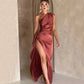 sexy one-shoulder dress | backless slit dress | summer satin dress | energy saving