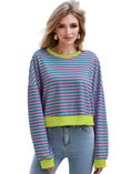 Women's Long Sleeved Striped Round Neck Sweater Top Meifu Market