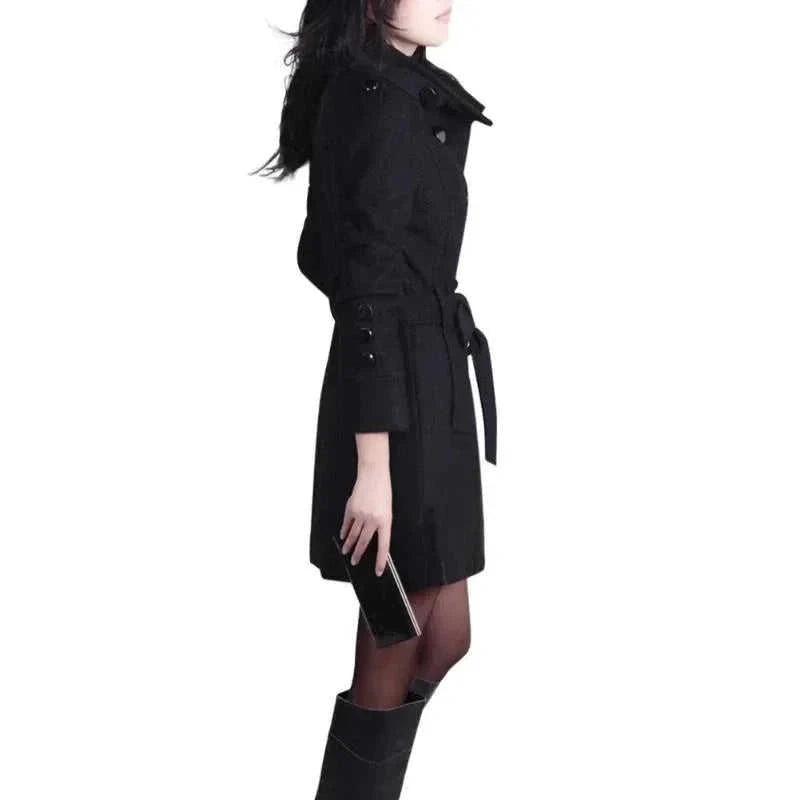 womens wool trench coat | double-breasted wool coat | warm winter trench coat | energy saving