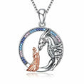 925 Sterling Silver Dragon Necklace - Girl & Dragon Queen Princess Pendant with Zircon Crystals - Meifu Market