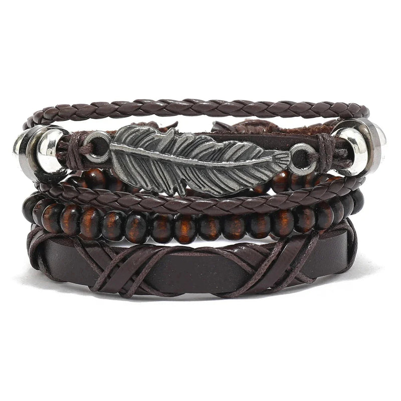braided leather bracelet for men | vintage life tree charm bracelet | rudder charm wood beads bracelet | energy saving