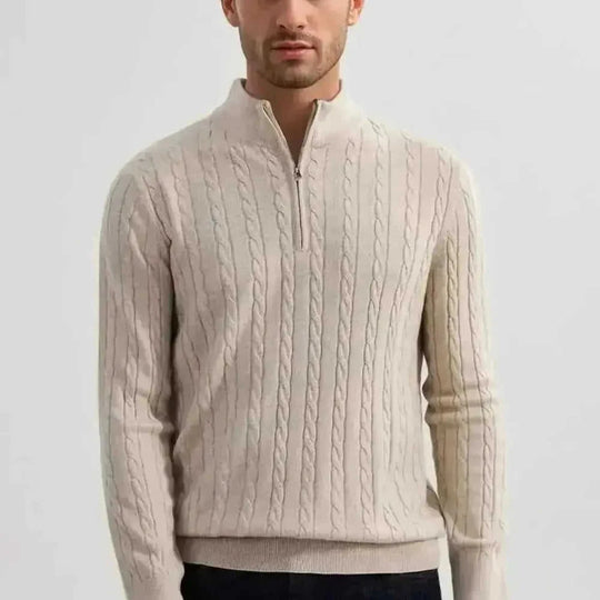 American Old Money Style Stand Collar Twisted Men's Casual Zipper Sweater - view 8 (material: wool, fleece | pattern:...
