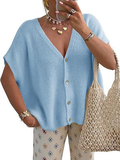 Short Sleeved V-neck Single Breasted Cardigan Sweater Meifu Market