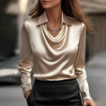 Women's Swing Collar Draped Shirts & Blouses Elegant Solid Satin Office Ladies Top Pullover Spring Long Sleeve Casual Tops Meifu Market
