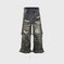 Camouflage Stitching Micro-pull Wide Leg Ripped Ripped Jeans - Meifu Market