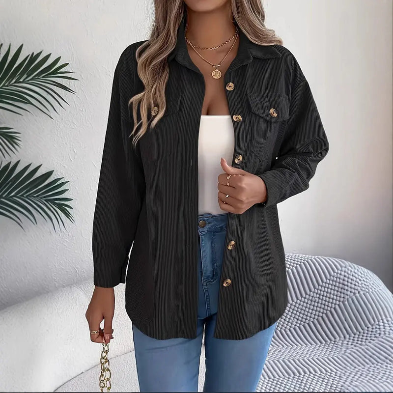 European And American Corduroy Striped Mid-length Coat Shirt Meifu Market