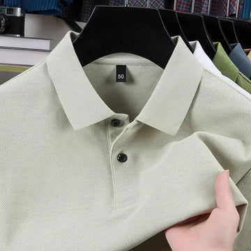 Casual Polo Collar Pure Color Mercerized Cotton Men's Short Sleeve