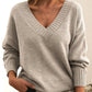 Solid V-neck Sweater Fashion Loose Long-sleeved Knitted Tops Autumn And Winter Women's Clothing Meifu Market