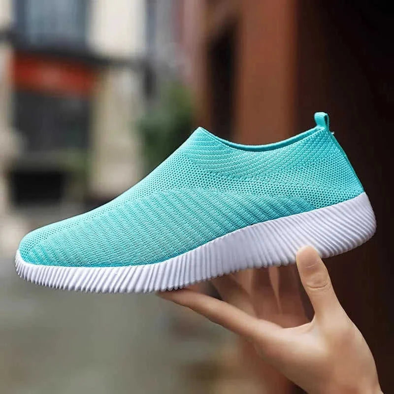stretch mesh slip-on shoes | breathable knit flats | soft sole walking shoes | ultrasonic cleaning