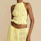 2pcs Women's Dress Suit Sexy Sleeveless Backless Cropped Halter Top And Pleated Long Skirt Beach Clothing - close-up...