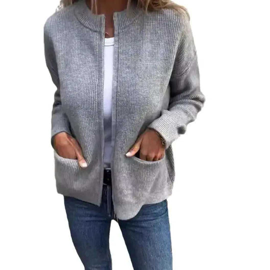 New Solid Color Casual Coat Zipper Sweater Cardigan Brown - styled best solid color zipper cardigan for casual wear photo