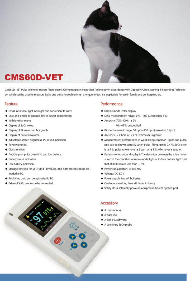 Veterinary Color Display CMS60D-VET Pulse Oximeter Spo2 Probe PR VET Monitor Meifu Market