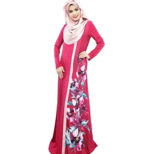 ethnic print maxi dress | long sleeve swing dress | 3d pattern zipper dress | energy saving